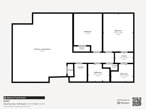 Floor plan for 2 beds, 2 baths, 1225 sqft
